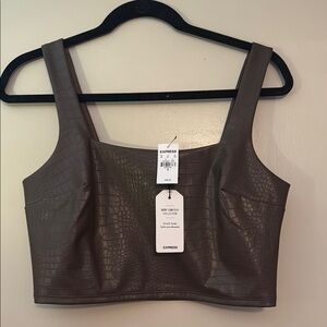 Express Brown Croc-Embossed Crop Top